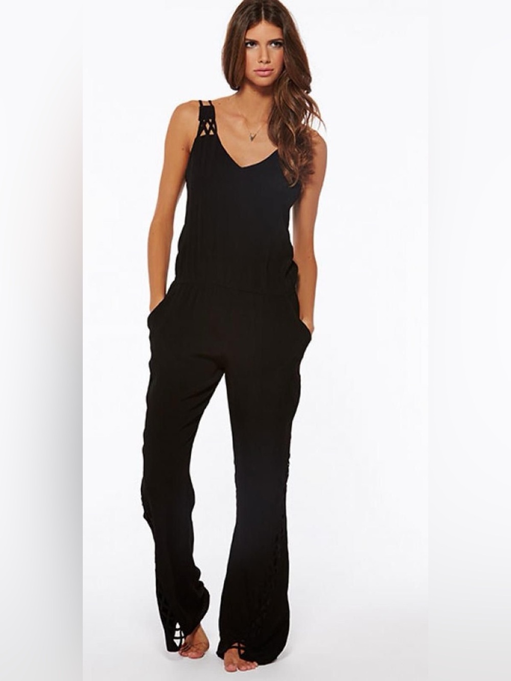 nWT L*space Bardot Romper Wide Leg Jumpsuit with cut out detail
